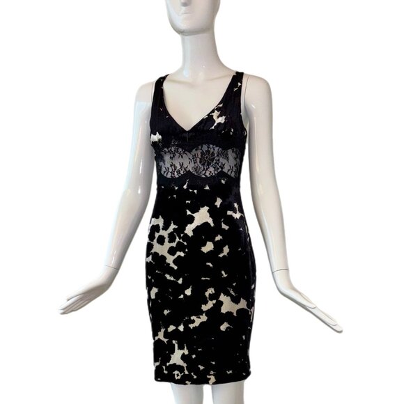 VERSACE 2005 Vintage Cow Print Lace Dress sheer lace panel - Picture 1 of 8